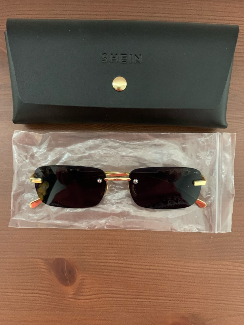 Men’s Rimless Rectangle Sunglasses - Black / Gold